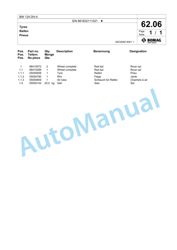 Bomag BW 124 DH-4 Single Drum Wheel Drive Vibratory Roller Spare Parts Catalogue 00824709 3 Bomag BW 124 DH-4 Single Drum Wheel Drive Vibratory Roller Spare Parts Catalogue 00824709-3