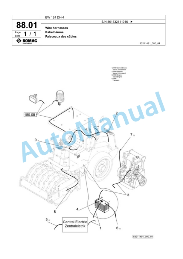 Bomag BW 124 DH-4 Single Drum Wheel Drive Vibratory Roller Spare Parts Catalogue 00824709 4 Bomag BW 124 DH-4 Single Drum Wheel Drive Vibratory Roller Spare Parts Catalogue 00824709-4