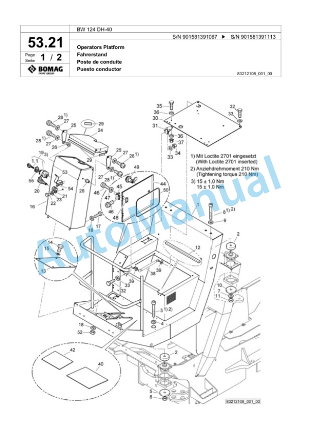 Bomag BW 124 DH-40 Single Drum Wheel Drive Vibratory Roller Spare Parts Catalogue 00818521 2 Bomag BW 124 DH-40 Single Drum Wheel Drive Vibratory Roller Spare Parts Catalogue 00818521-2