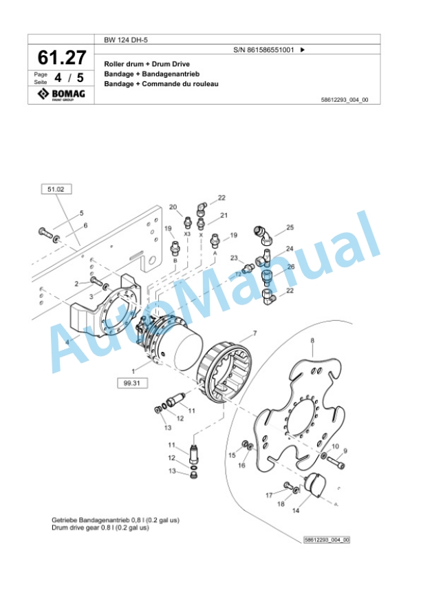 Bomag BW 124 DH-5 Single Drum Wheel Drive Vibratory Roller Spare Parts Catalogue 00825069 2 Bomag BW 124 DH-5 Single Drum Wheel Drive Vibratory Roller Spare Parts Catalogue 00825069-2