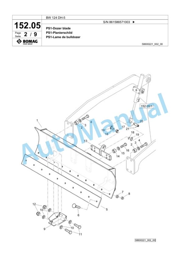 Bomag BW 124 DH-5 Single Drum Wheel Drive Vibratory Roller Spare Parts Catalogue 00825193 5 Bomag BW 124 DH-5 Single Drum Wheel Drive Vibratory Roller Spare Parts Catalogue 00825193-5