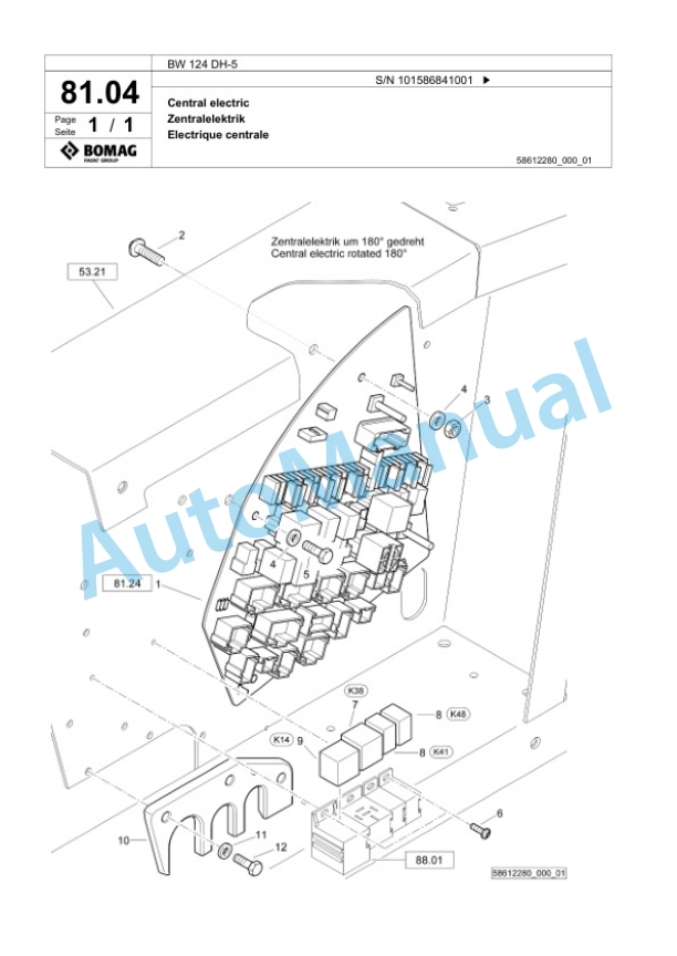 Bomag BW 124 DH-5 Single Drum Wheel Drive Vibratory Roller Spare Parts Catalogue 00825441 2 Bomag BW 124 DH-5 Single Drum Wheel Drive Vibratory Roller Spare Parts Catalogue 00825441-2