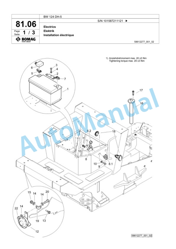 Bomag BW 124 DH-5 Single Drum Wheel Drive Vibratory Roller Spare Parts Catalogue 00825733 2 Bomag BW 124 DH-5 Single Drum Wheel Drive Vibratory Roller Spare Parts Catalogue 00825733-2