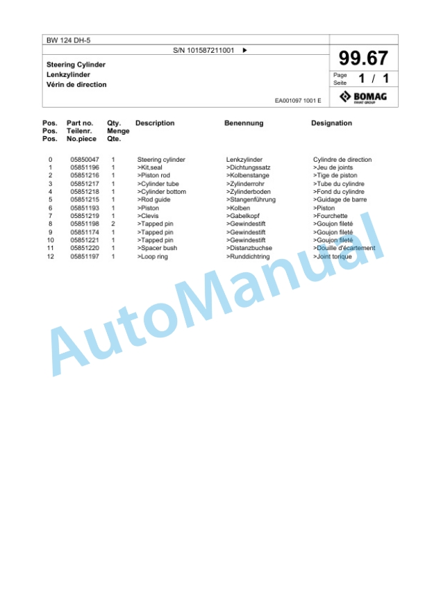 Bomag BW 124 DH-5 Single Drum Wheel Drive Vibratory Roller Spare Parts Catalogue 00825733 3 Bomag BW 124 DH-5 Single Drum Wheel Drive Vibratory Roller Spare Parts Catalogue 00825733-3