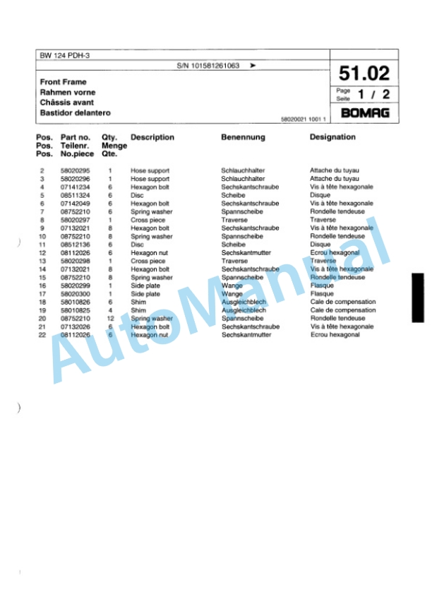 Bomag BW 124 PDH-3 Single Drum Wheel Drive Vibratory Roller Spare Parts Catalogue 00815526 2 Bomag BW 124 PDH-3 Single Drum Wheel Drive Vibratory Roller Spare Parts Catalogue 00815526-2