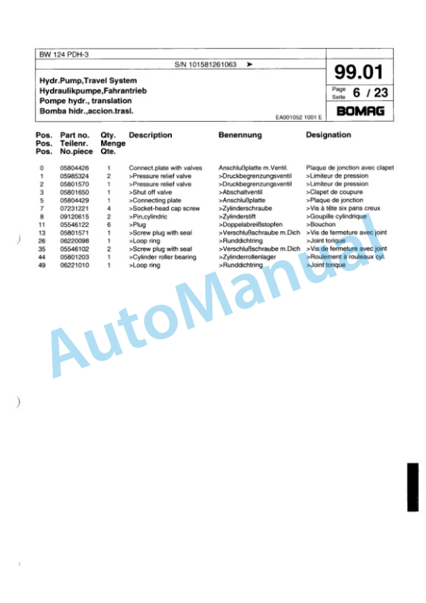 Bomag BW 124 PDH-3 Single Drum Wheel Drive Vibratory Roller Spare Parts Catalogue 00815526 3 Bomag BW 124 PDH-3 Single Drum Wheel Drive Vibratory Roller Spare Parts Catalogue 00815526-3