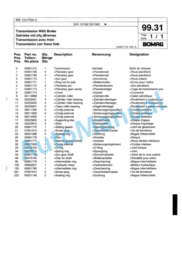 Bomag BW 124 PDH-3 Single Drum Wheel Drive Vibratory Roller Spare Parts Catalogue 00815526 5 Bomag BW 124 PDH-3 Single Drum Wheel Drive Vibratory Roller Spare Parts Catalogue 00815526-5