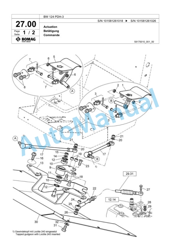 Bomag BW 124 PDH-3 Single Drum Wheel Drive Vibratory Roller Spare Parts Catalogue 00817465 2 Bomag BW 124 PDH-3 Single Drum Wheel Drive Vibratory Roller Spare Parts Catalogue 00817465-2