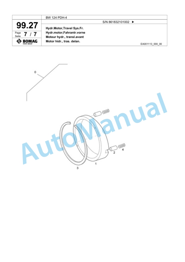 Bomag BW 124 PDH-4 Single Drum Wheel Drive Vibratory Roller Spare Parts Catalogue 00824297 4 Bomag BW 124 PDH-4 Single Drum Wheel Drive Vibratory Roller Spare Parts Catalogue 00824297-4