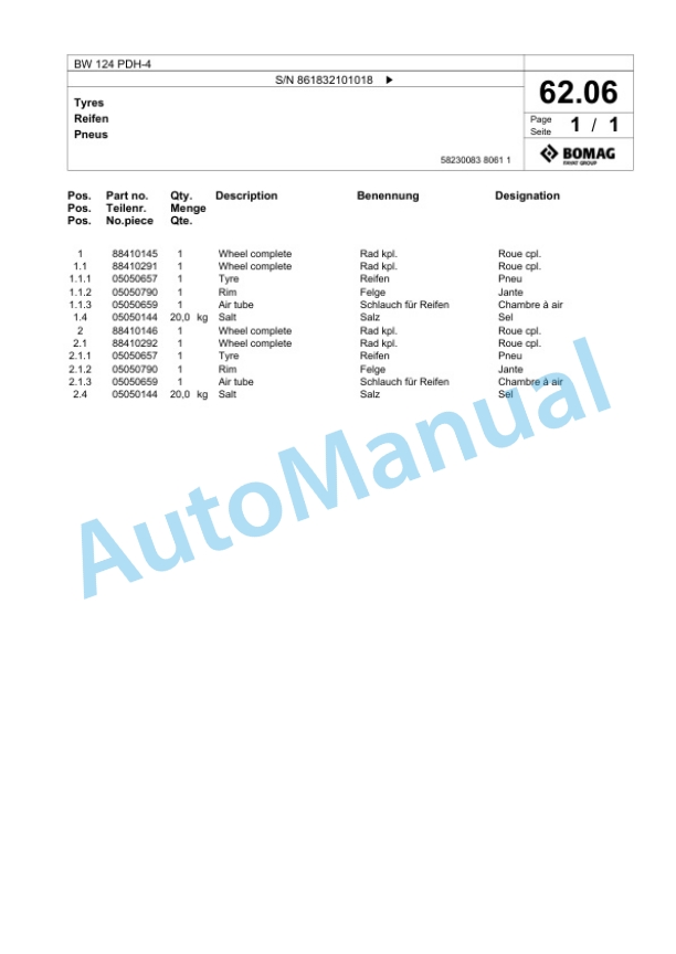 Bomag BW 124 PDH-4 Single Drum Wheel Drive Vibratory Roller Spare Parts Catalogue 00824707 3 Bomag BW 124 PDH-4 Single Drum Wheel Drive Vibratory Roller Spare Parts Catalogue 00824707-3