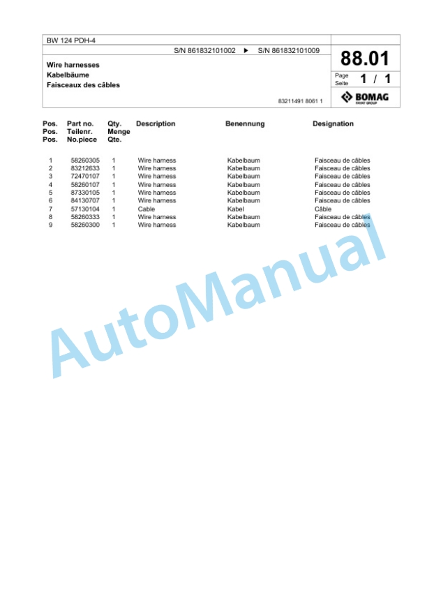 Bomag BW 124 PDH-4 Single Drum Wheel Drive Vibratory Roller Spare Parts Catalogue 00824707 4 Bomag BW 124 PDH-4 Single Drum Wheel Drive Vibratory Roller Spare Parts Catalogue 00824707-4