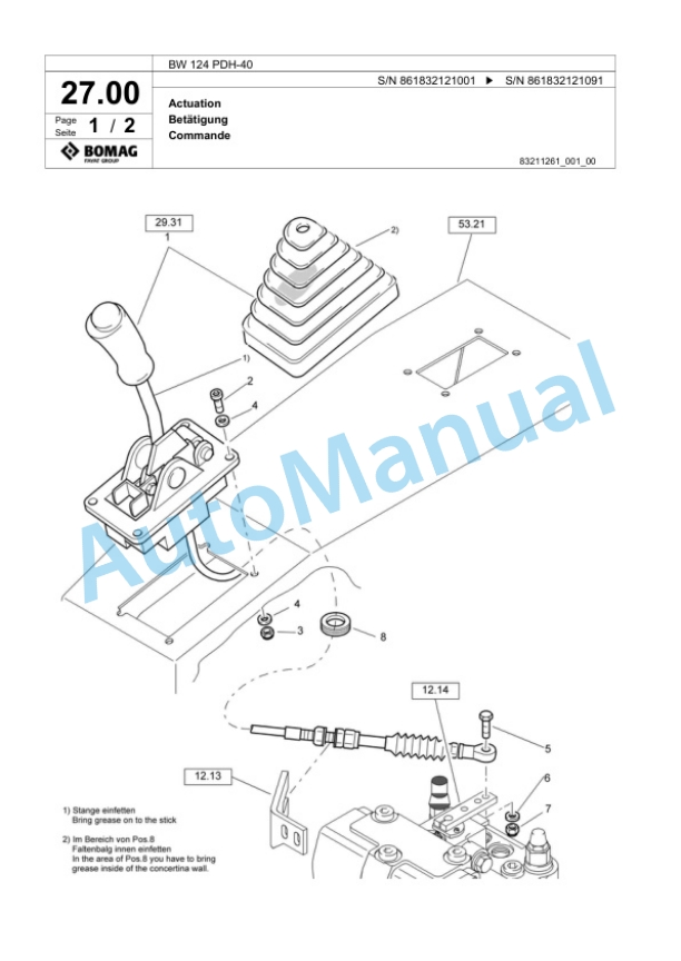 Bomag BW 124 PDH-40 Single Drum Wheel Drive Vibratory Roller Spare Parts Catalogue 00824497 2 Bomag BW 124 PDH-40 Single Drum Wheel Drive Vibratory Roller Spare Parts Catalogue 00824497-2