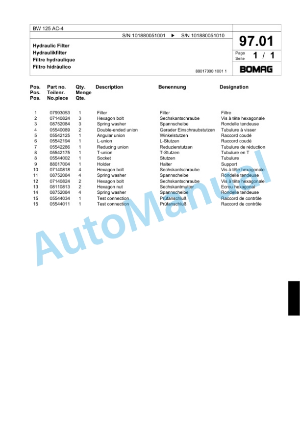 Bomag BW 125 AC-4 Combination Roller Spare Parts Catalogue 00818271 3 Bomag BW 125 AC-4 Combination Roller Spare Parts Catalogue 00818271-3