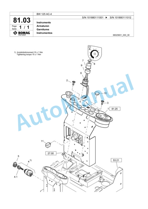 Bomag BW 125 AC-4 Combination Roller Spare Parts Catalogue 00818475 2 Bomag BW 125 AC-4 Combination Roller Spare Parts Catalogue 00818475-2