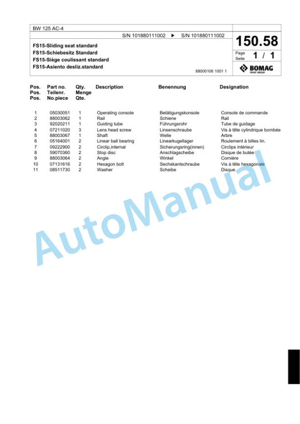 Bomag BW 125 AC-4 Combination Roller Spare Parts Catalogue 00818475 5 Bomag BW 125 AC-4 Combination Roller Spare Parts Catalogue 00818475-5