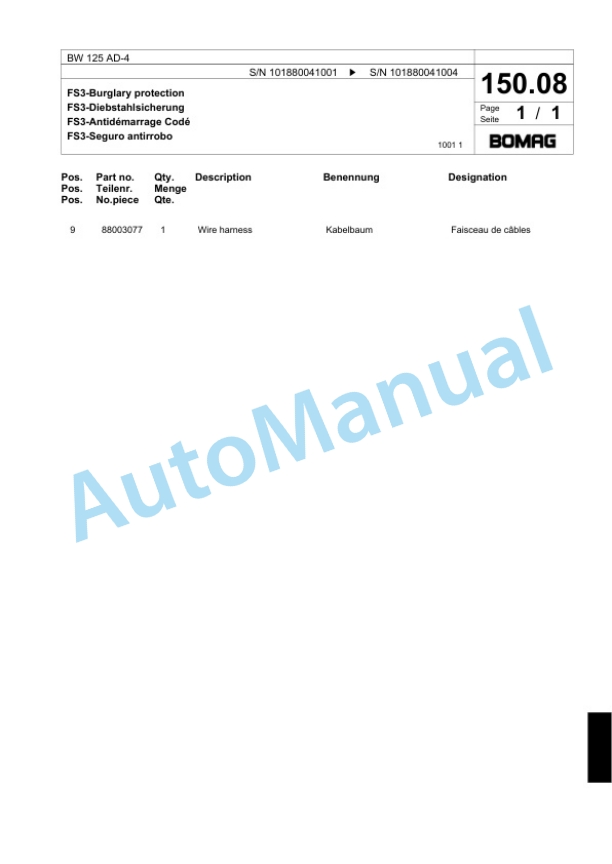 Bomag BW 125 AD-4 Tandem Vibratory Roller Spare Parts Catalogue 00817937 5 Bomag BW 125 AD-4 Tandem Vibratory Roller Spare Parts Catalogue 00817937-5