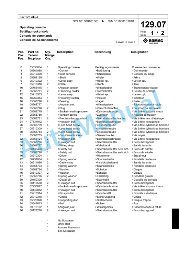 Bomag BW 125 AD-4 Tandem Vibratory Roller Spare Parts Catalogue 00818473 3 Bomag BW 125 AD-4 Tandem Vibratory Roller Spare Parts Catalogue 00818473-3