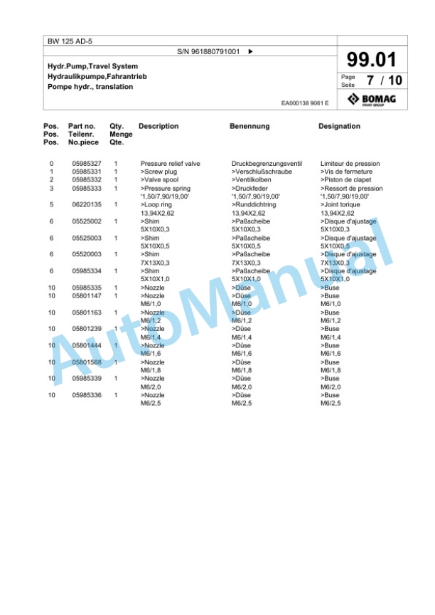 Bomag BW 125 AD-5 Tandem Vibratory Roller Spare Parts Catalogue 00826839 4 Bomag BW 125 AD-5 Tandem Vibratory Roller Spare Parts Catalogue 00826839-4