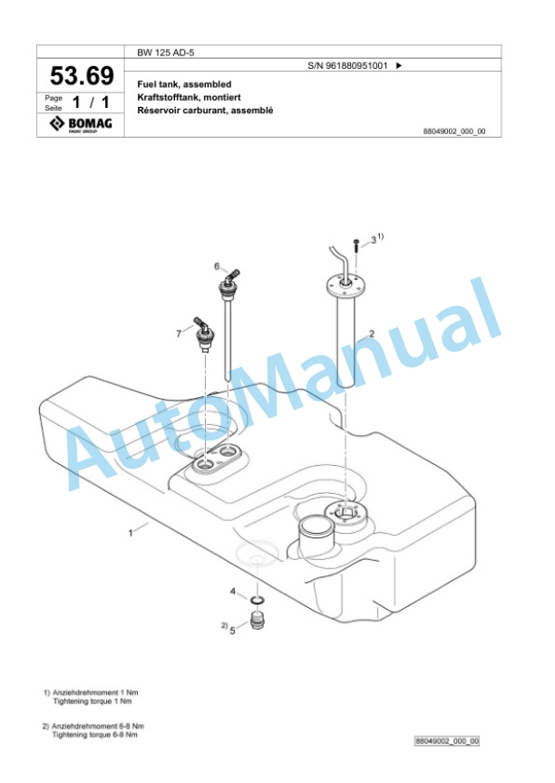 Bomag BW 125 AD-5 Tandem Vibratory Roller Spare Parts Catalogue 00827059 2 Bomag BW 125 AD-5 Tandem Vibratory Roller Spare Parts Catalogue 00827059-2