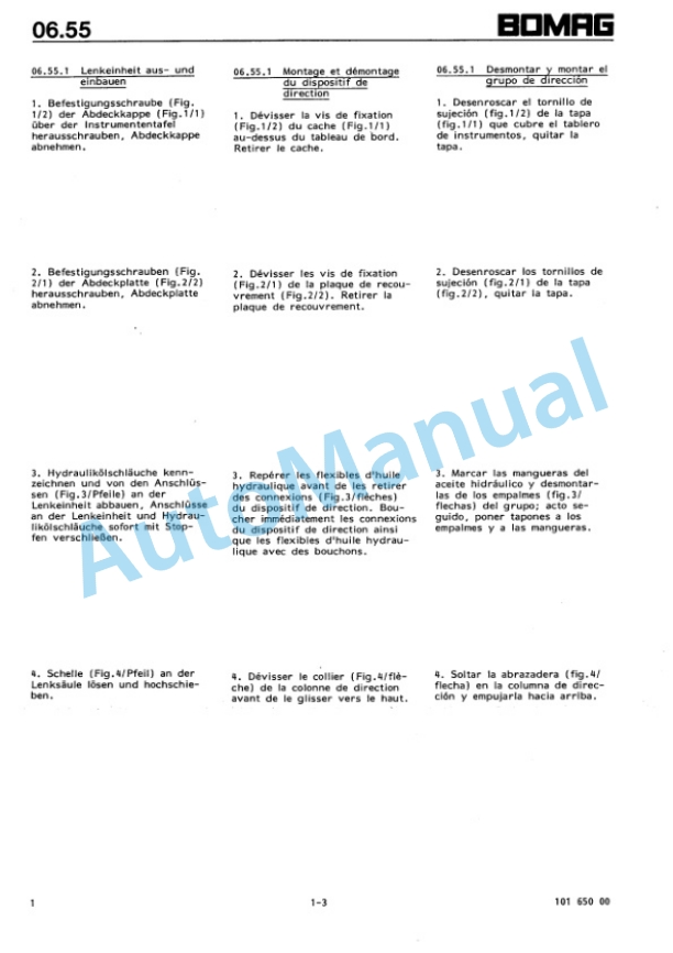 Bomag BW 125 ADH, BW 135 AD, BW 138 AD Tandem Vibratory Roller Repair Instructions 00819044 5 Bomag BW 125 ADH, BW 135 AD, BW 138 AD Tandem Vibratory Roller Repair Instructions 00819044-5