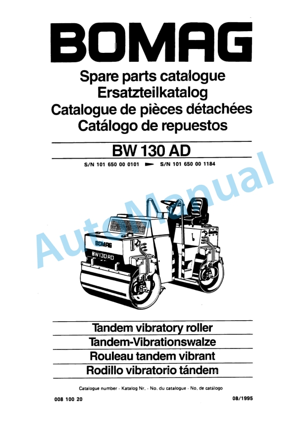 Bomag BW 130 AD Tandem Vibratory Roller Spare Parts Catalogue 00810020 1 Bomag BW 130 AD Tandem Vibratory Roller Spare Parts Catalogue 00810020