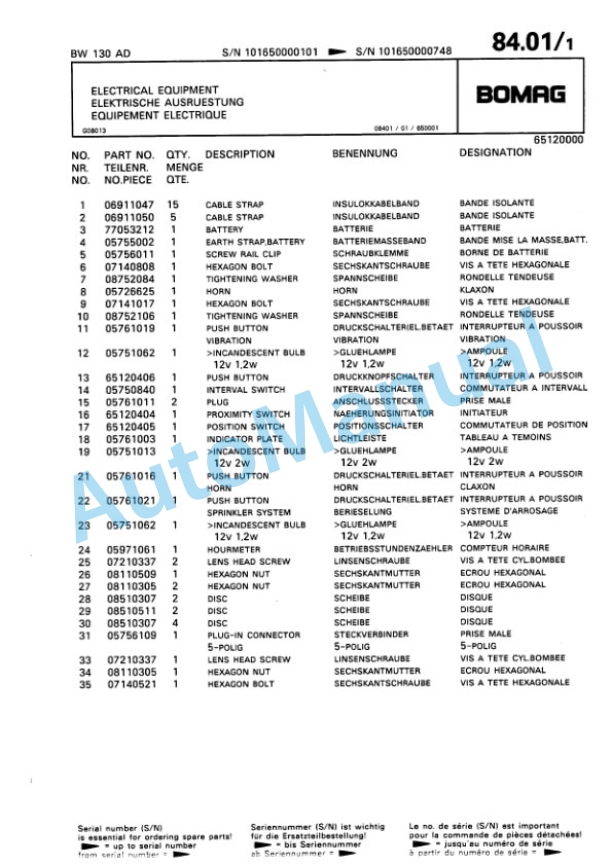 Bomag BW 130 AD Tandem Vibratory Roller Spare Parts Catalogue 00810020 4 Bomag BW 130 AD Tandem Vibratory Roller Spare Parts Catalogue 00810020-4