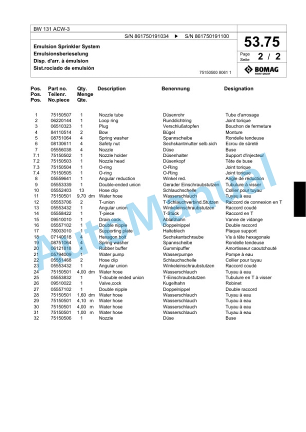 Bomag BW 131 ACW-3 Combination Roller Spare Parts Catalogue 00818697 3 Bomag BW 131 ACW-3 Combination Roller Spare Parts Catalogue 00818697-3