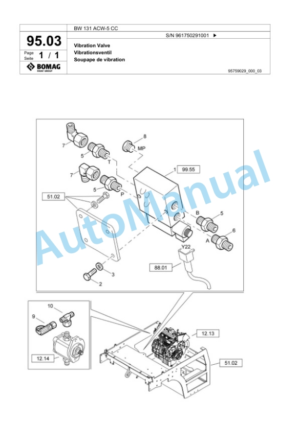 Bomag BW 131 ACW-5 CC Combination Roller Spare Parts Catalogue 00826781-5
