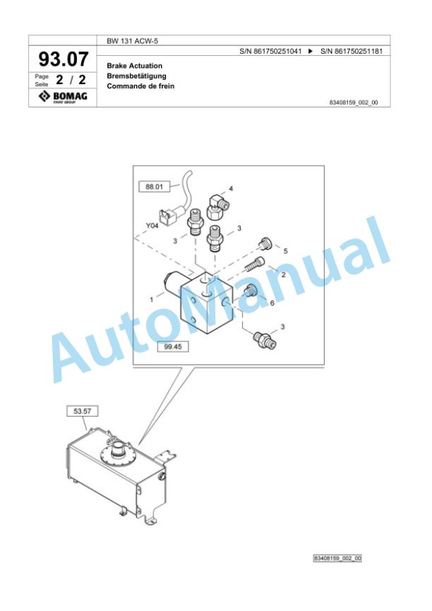 Bomag BW 131 ACW-5 Combination Roller Spare Parts Catalogue 00824937 4 Bomag BW 131 ACW-5 Combination Roller Spare Parts Catalogue 00824937-4