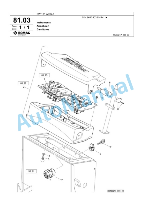 Bomag BW 131 ACW-5 Combination Roller Spare Parts Catalogue 00826195 3 Bomag BW 131 ACW-5 Combination Roller Spare Parts Catalogue 00826195-3