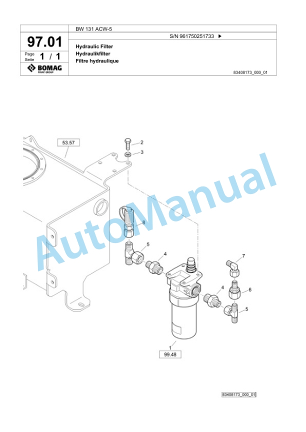 Bomag BW 131 ACW-5 Combination Roller Spare Parts Catalogue 00826195 5 Bomag BW 131 ACW-5 Combination Roller Spare Parts Catalogue 00826195-5