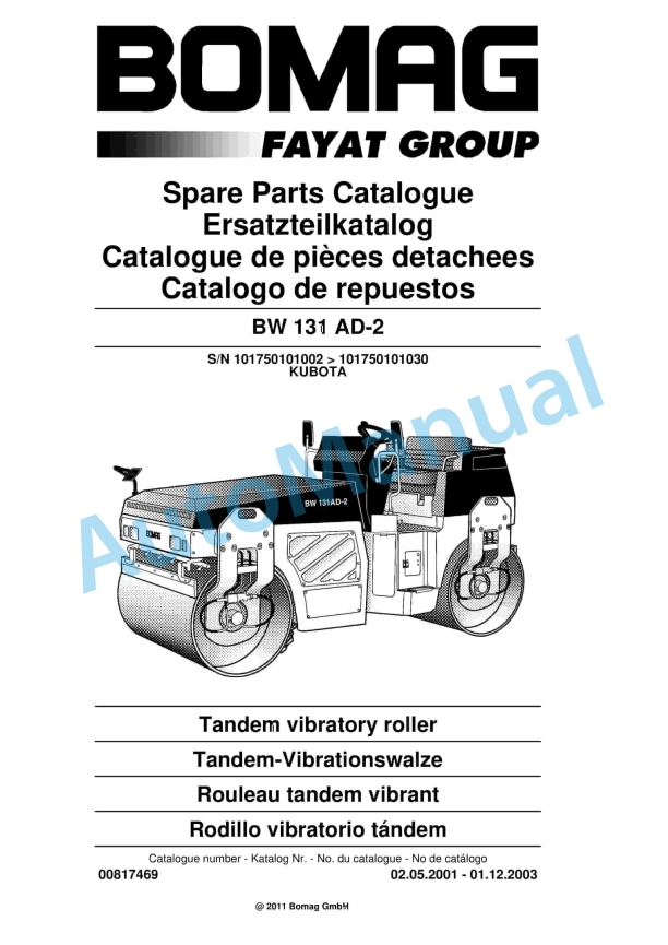 Bomag BW 131 AD-2 Tandem Vibratory Roller Spare Parts Catalogue 00817469 1 Bomag BW 131 AD-2 Tandem Vibratory Roller Spare Parts Catalogue 00817469