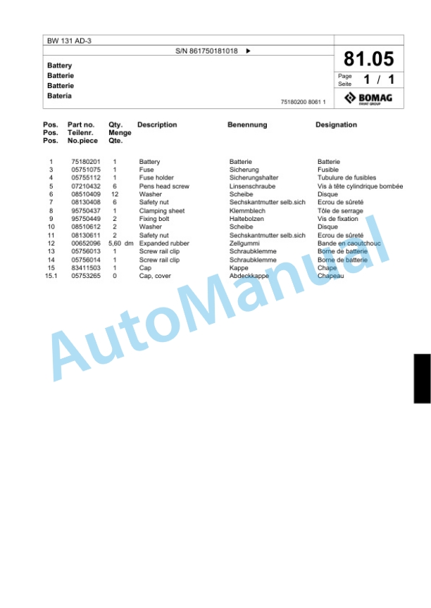 Bomag BW 131 AD-3 Combination Roller Spare Parts Catalogue 00818699 4 Bomag BW 131 AD-3 Combination Roller Spare Parts Catalogue 00818699-4