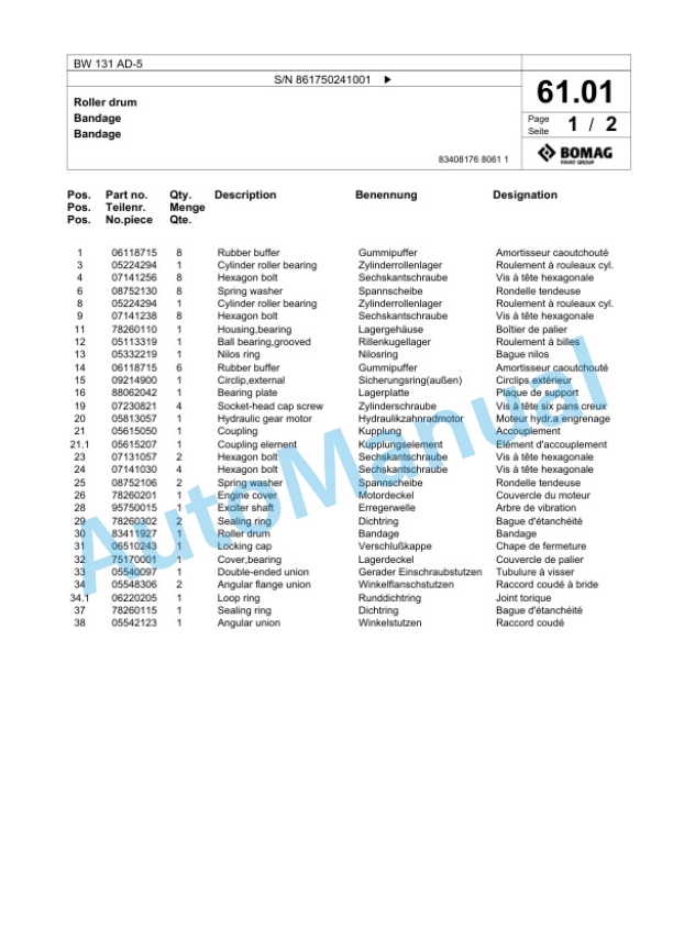 Bomag BW 131 AD-5 Tandem Vibratory Roller Spare Parts Catalogue 00824935 3 Bomag BW 131 AD-5 Tandem Vibratory Roller Spare Parts Catalogue 00824935-3