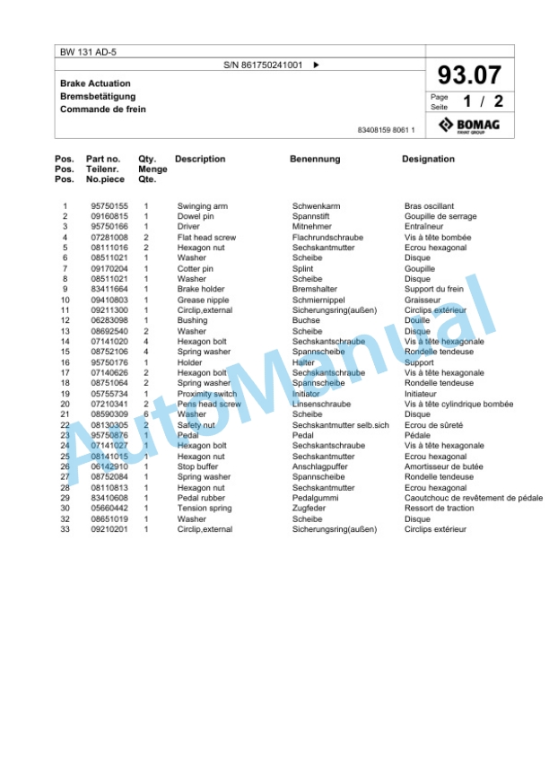 Bomag BW 131 AD-5 Tandem Vibratory Roller Spare Parts Catalogue 00824935 4 Bomag BW 131 AD-5 Tandem Vibratory Roller Spare Parts Catalogue 00824935-4