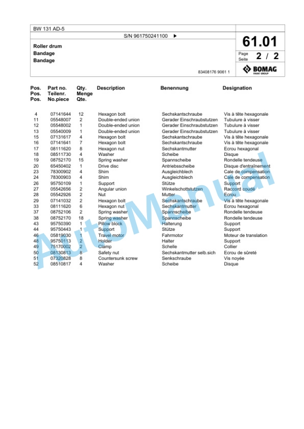 Bomag BW 131 AD-5 Tandem Vibratory Roller Spare Parts Catalogue 00826193 3 Bomag BW 131 AD-5 Tandem Vibratory Roller Spare Parts Catalogue 00826193-3