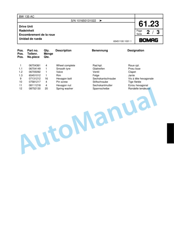 Bomag BW 135 AC Combination Roller Spare Parts Catalogue 00817470 3 Bomag BW 135 AC Combination Roller Spare Parts Catalogue 00817470-3