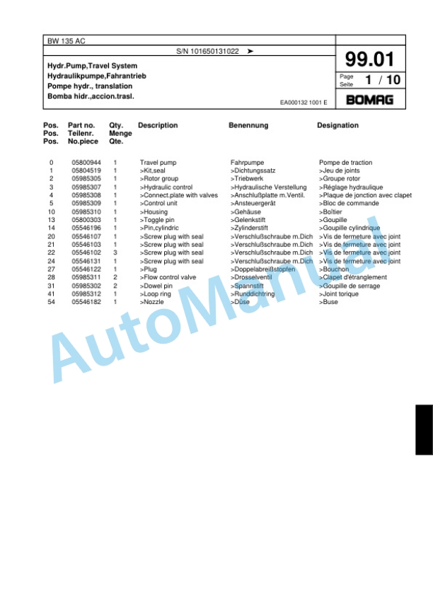 Bomag BW 135 AC Combination Roller Spare Parts Catalogue 00817470 4 Bomag BW 135 AC Combination Roller Spare Parts Catalogue 00817470-4