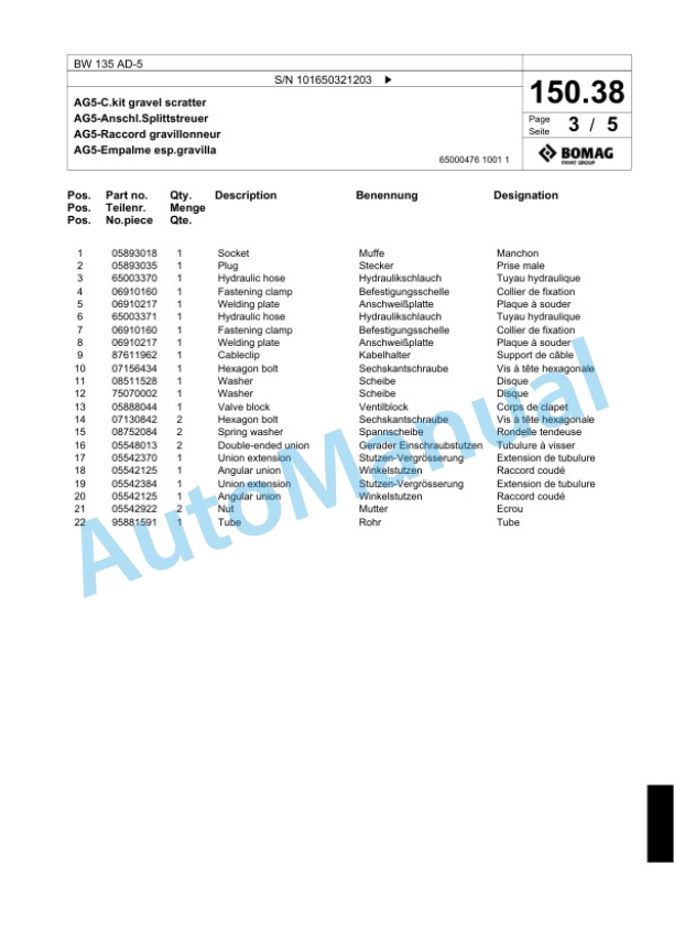 Bomag BW 135 AD-5 Tandem Vibratory Roller Spare Parts Catalogue 00818723 3 Bomag BW 135 AD-5 Tandem Vibratory Roller Spare Parts Catalogue 00818723-3