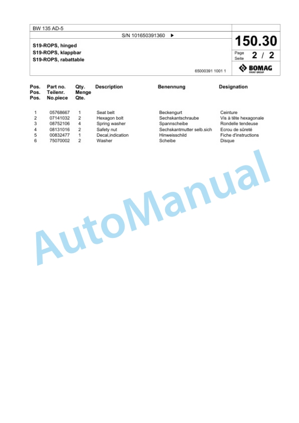 Bomag BW 135 AD-5 Tandem Vibratory Roller Spare Parts Catalogue 00824931 2 Bomag BW 135 AD-5 Tandem Vibratory Roller Spare Parts Catalogue 00824931-2