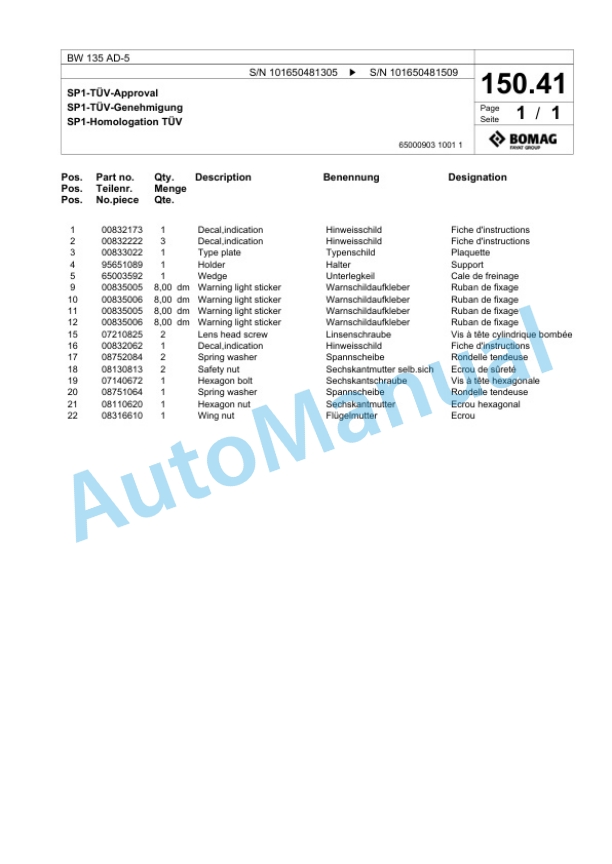 Bomag BW 135 AD-5 Tandem Vibratory Roller Spare Parts Catalogue 00825563 2 Bomag BW 135 AD-5 Tandem Vibratory Roller Spare Parts Catalogue 00825563-2