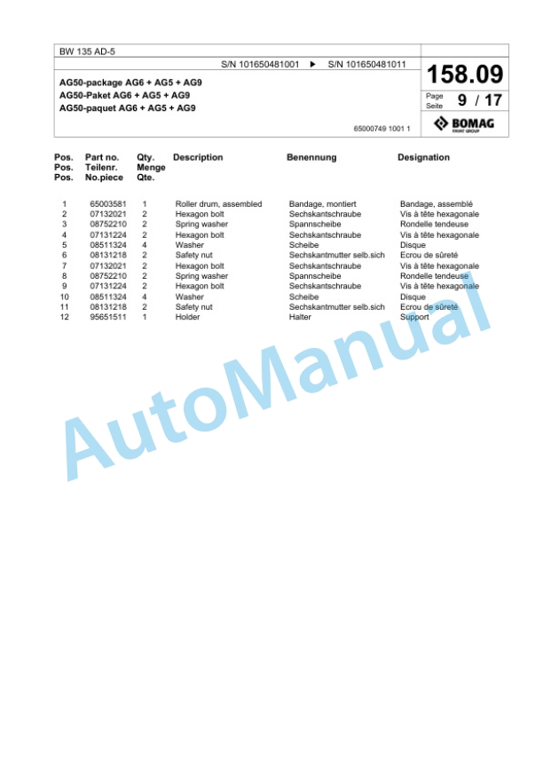 Bomag BW 135 AD-5 Tandem Vibratory Roller Spare Parts Catalogue 00825563 3 Bomag BW 135 AD-5 Tandem Vibratory Roller Spare Parts Catalogue 00825563-3