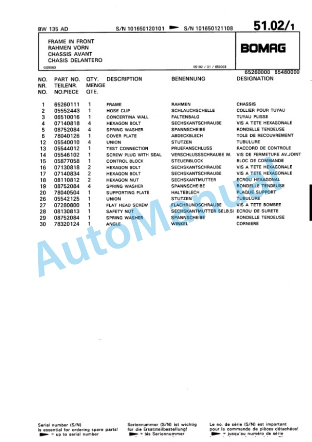 Bomag BW 135 AD Tandem Vibratory Roller Spare Parts Catalogue 00810120 2 Bomag BW 135 AD Tandem Vibratory Roller Spare Parts Catalogue 00810120-2