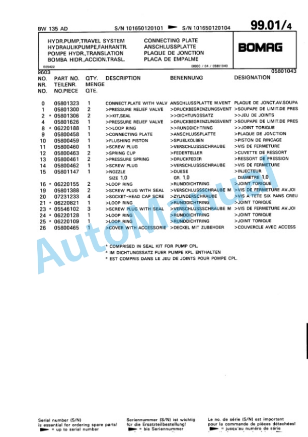 Bomag BW 135 AD Tandem Vibratory Roller Spare Parts Catalogue 00810120 4 Bomag BW 135 AD Tandem Vibratory Roller Spare Parts Catalogue 00810120-4