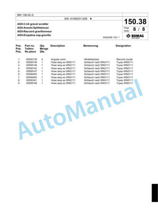 Bomag BW 138 AC-5 Combination Roller Spare Parts Catalogue 00818719 4 Bomag BW 138 AC-5 Combination Roller Spare Parts Catalogue 00818719-4