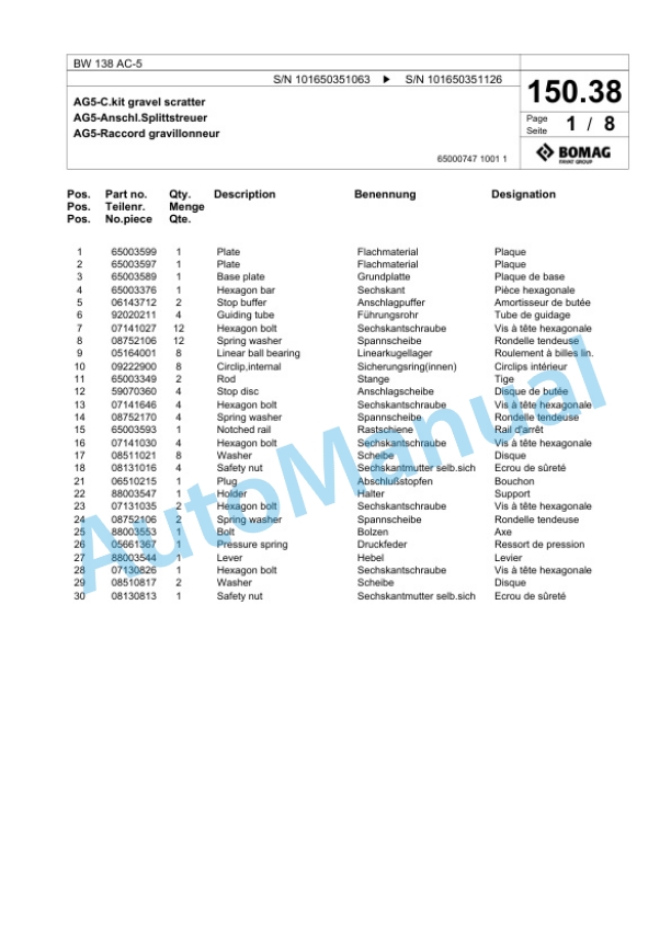 Bomag BW 138 AC-5 Combination Roller Spare Parts Catalogue 00824923 3 Bomag BW 138 AC-5 Combination Roller Spare Parts Catalogue 00824923-3