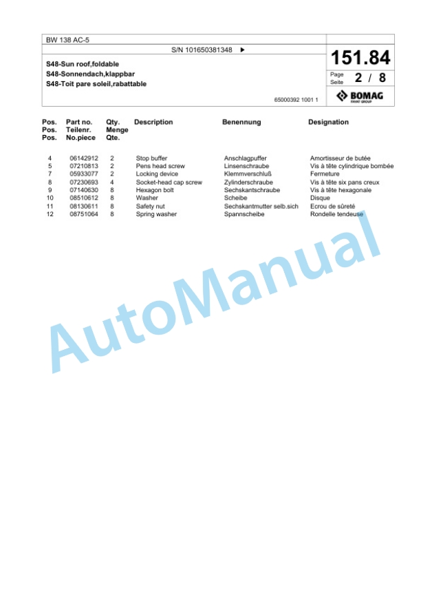 Bomag BW 138 AC-5 Combination Roller Spare Parts Catalogue 00824929 3 Bomag BW 138 AC-5 Combination Roller Spare Parts Catalogue 00824929-3