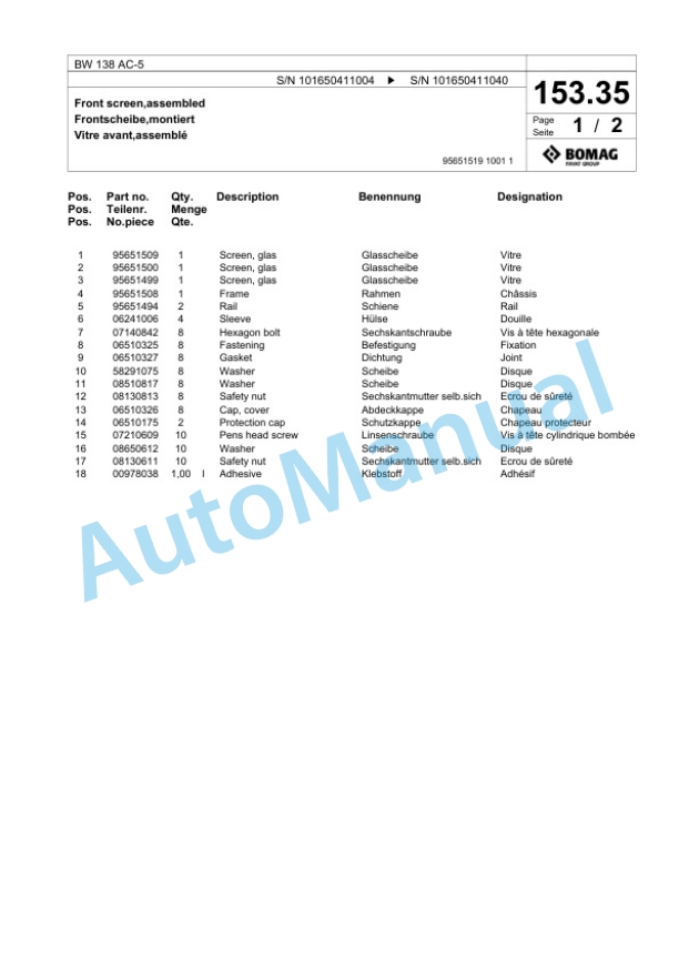 Bomag BW 138 AC-5 Combination Roller Spare Parts Catalogue 00825353 4 Bomag BW 138 AC-5 Combination Roller Spare Parts Catalogue 00825353-4
