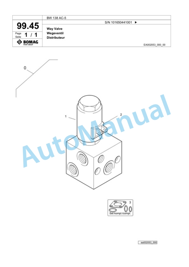 Bomag BW 138 AC-5 Combination Roller Spare Parts Catalogue 00825367 2 Bomag BW 138 AC-5 Combination Roller Spare Parts Catalogue 00825367-2