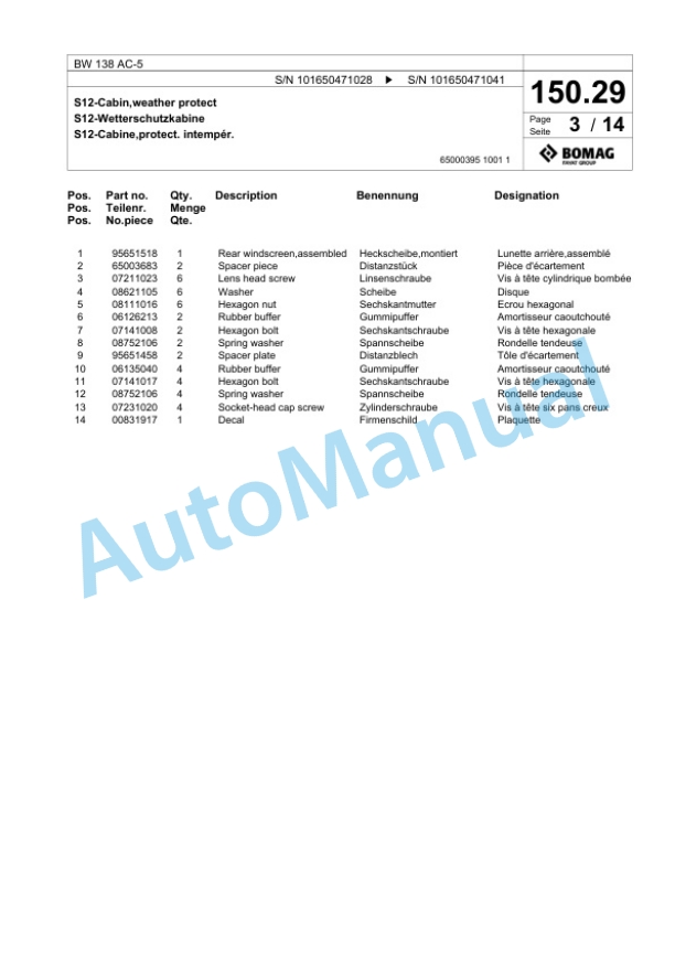 Bomag BW 138 AC-5 Combination Roller Spare Parts Catalogue 00825561 2 Bomag BW 138 AC-5 Combination Roller Spare Parts Catalogue 00825561-2
